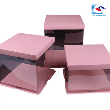 Kundengebundener Logo-Nahrungsmittelgrad-Papier-quadratischer rosa Kuchen-Papierkasten mit klarem Fenster